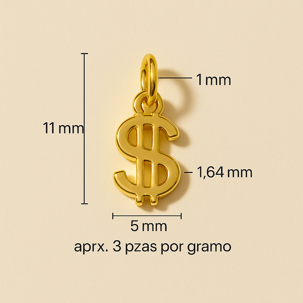 1gr (3pz) dije “$” símbolo dinero chapa de oro