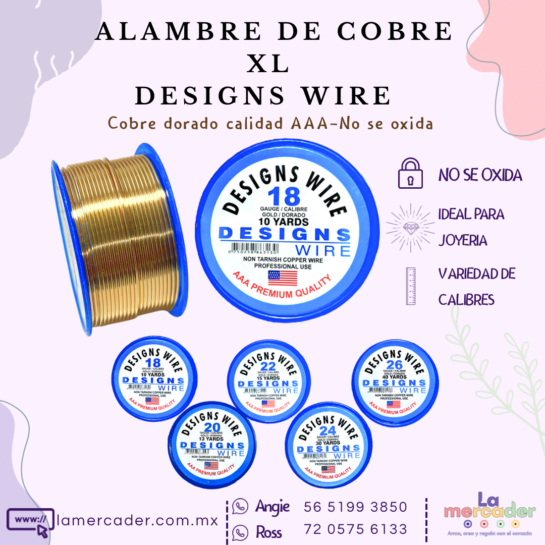 Carrete XL- Alambre Designs Wire de Cobre Dorado– No se oxida, ideal para joyería y bisuteria
