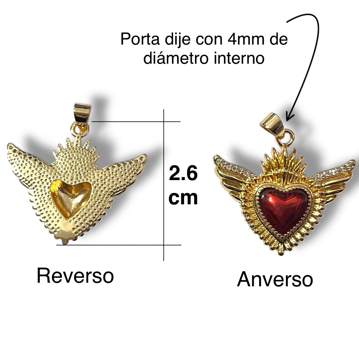 Dije Sagrado Corazón con Circonias, Chapa de Oro de 14k
