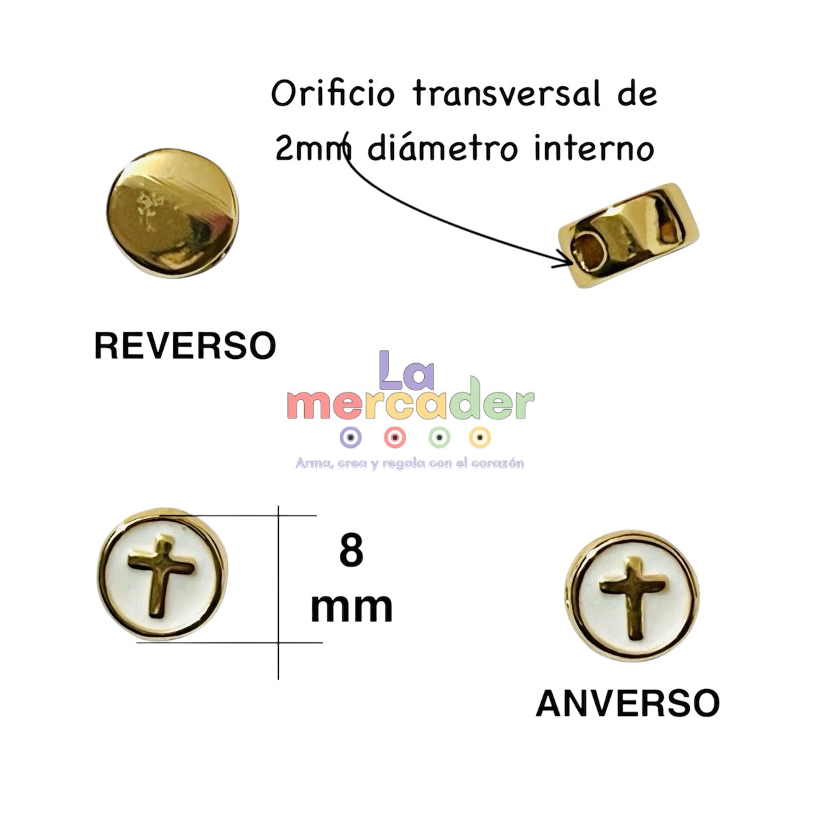 1 pz Dije Redondo Cruz Esmaltada, Chapa de Oro