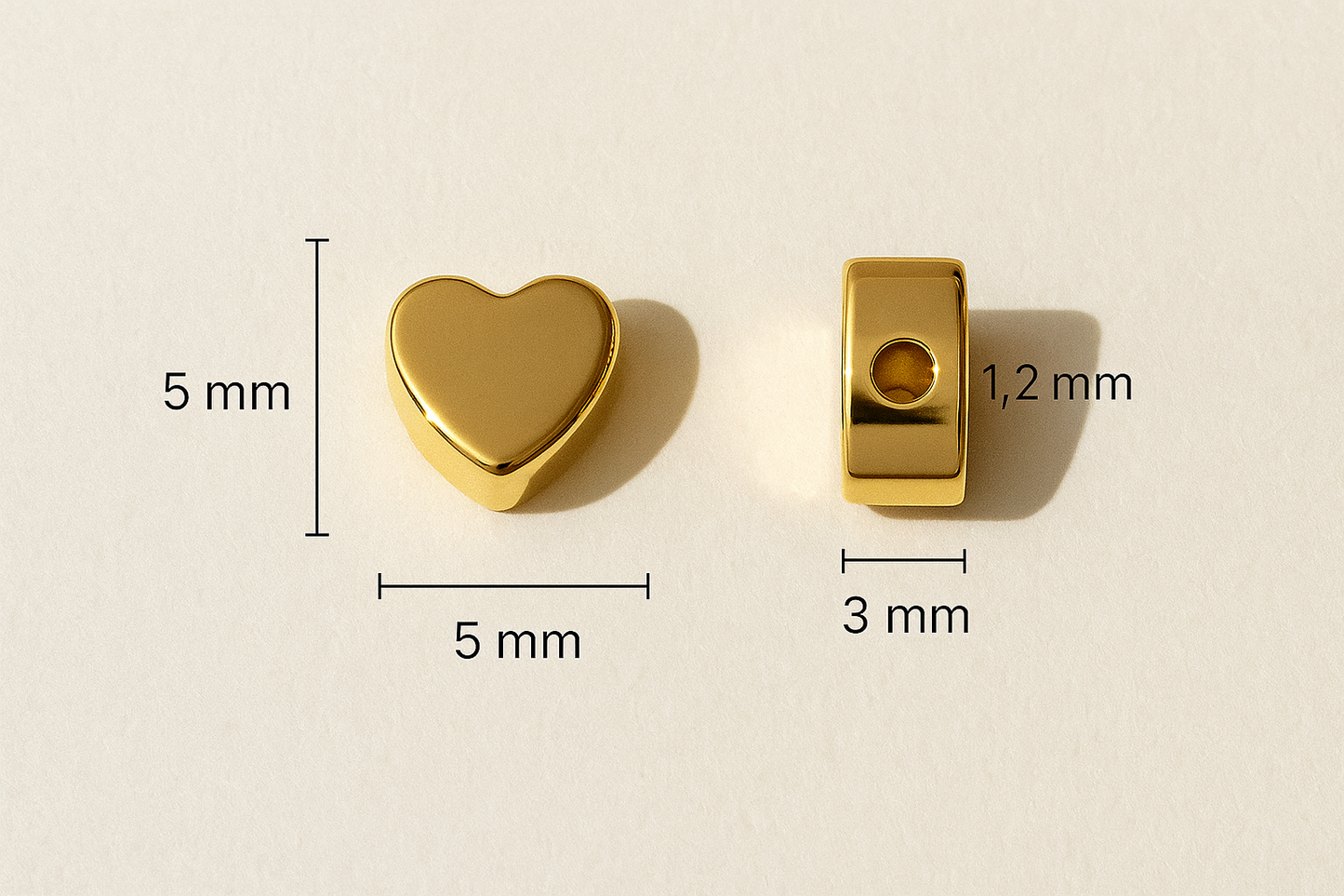 1gr (3pz) corazón de chapa de oro 5mm