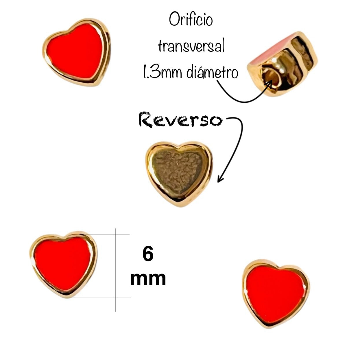 1pz dije Esmaltado Corazón Chapa de oro 6mm