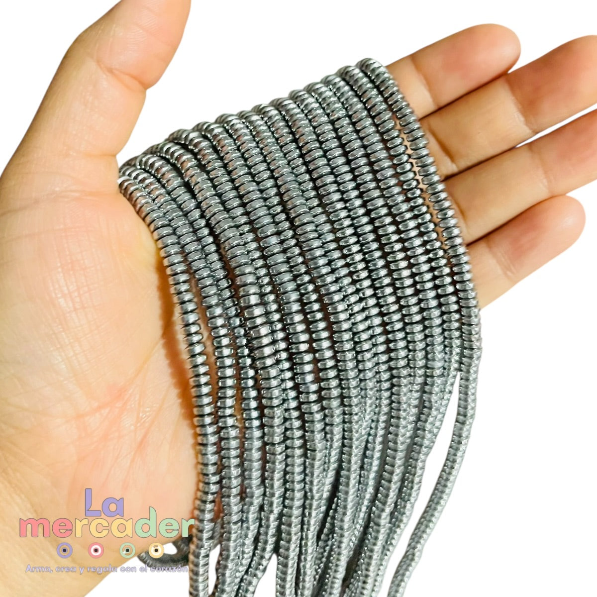 1Tira Hematita Rondel 4 mm para bisutería | Acerina disco metálico alta durabilidad | Dorado, plateado y natural | Tira 185 piezas