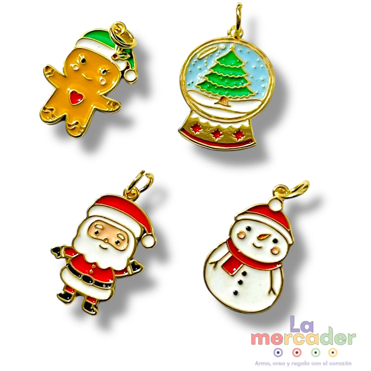 4 pack Dijes Navideños, Chapa de Oro Esmaltado