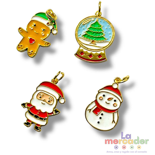 4 pack Dijes Navideños, Chapa de Oro Esmaltado