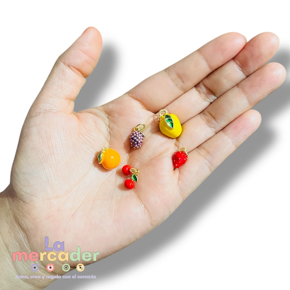 5 pz Dijes Frutales, Chapa de Oro Esmaltado