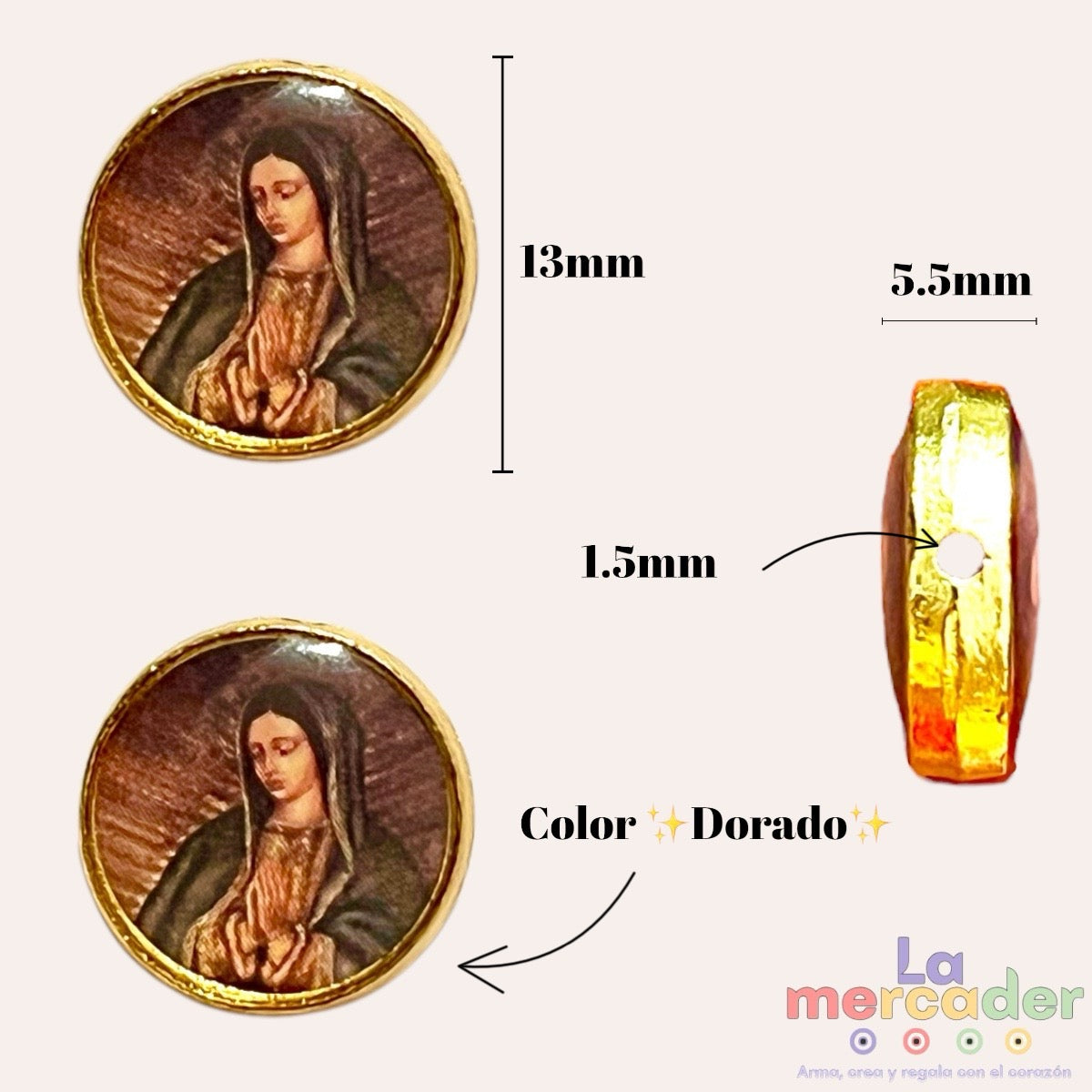 10pz Dije Transversal Virgen de Guadalupe-Metálico