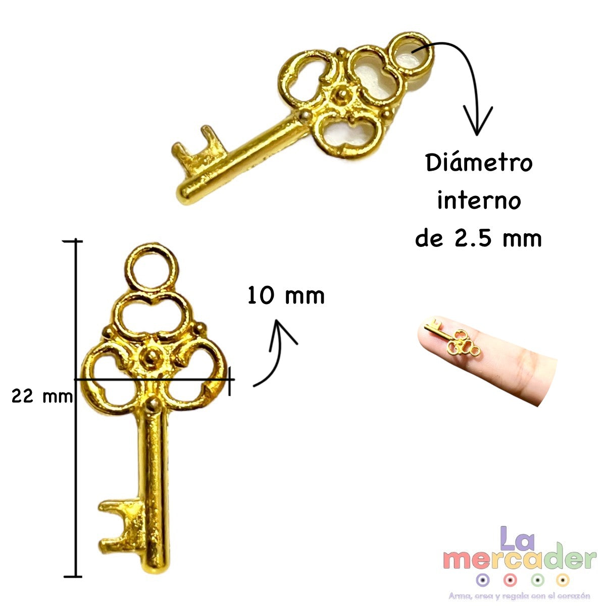 25 pz Dije Llave Dorada