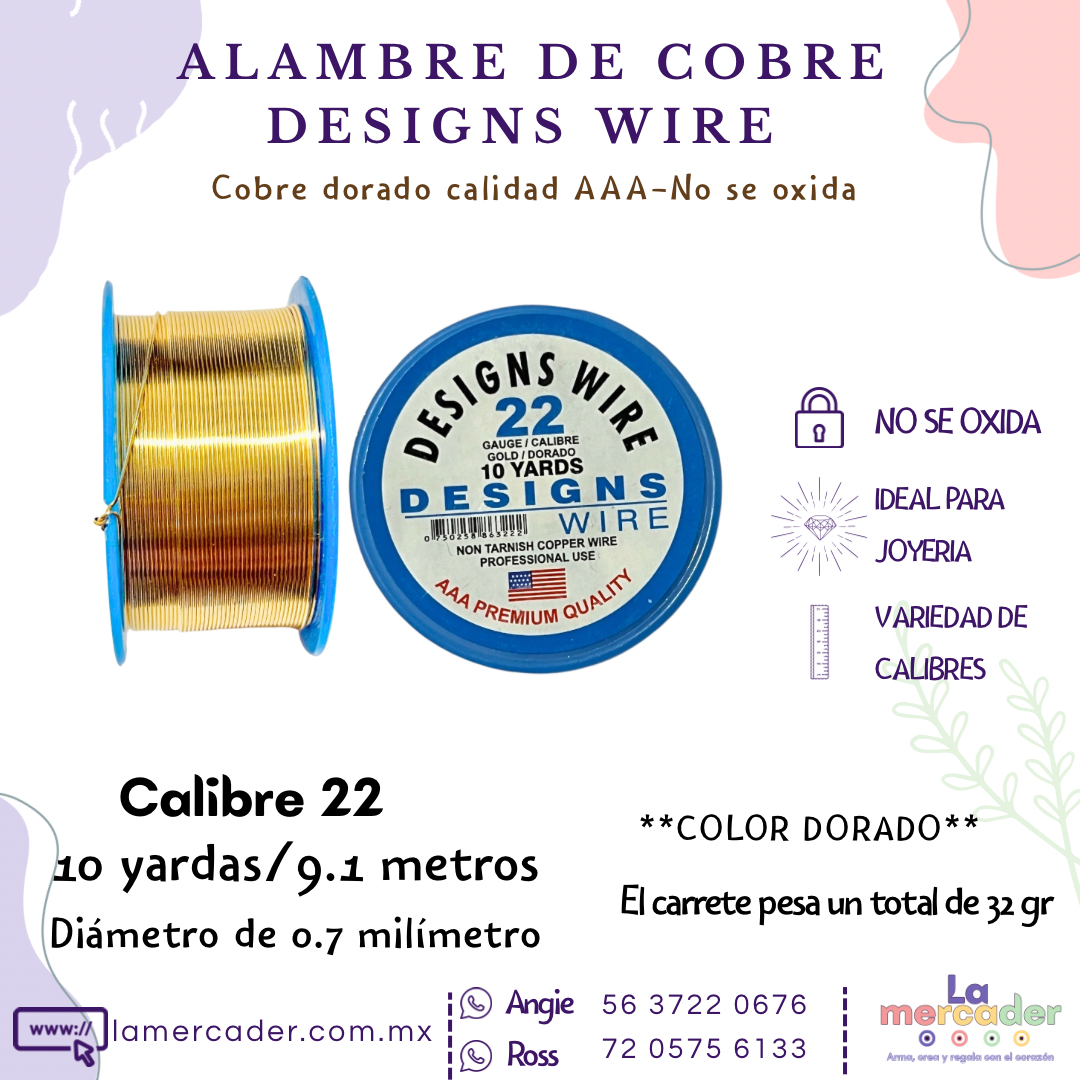 Alambre de Cobre Dorado Designs Wire – No se oxida, ideal para joyería y bisuteria