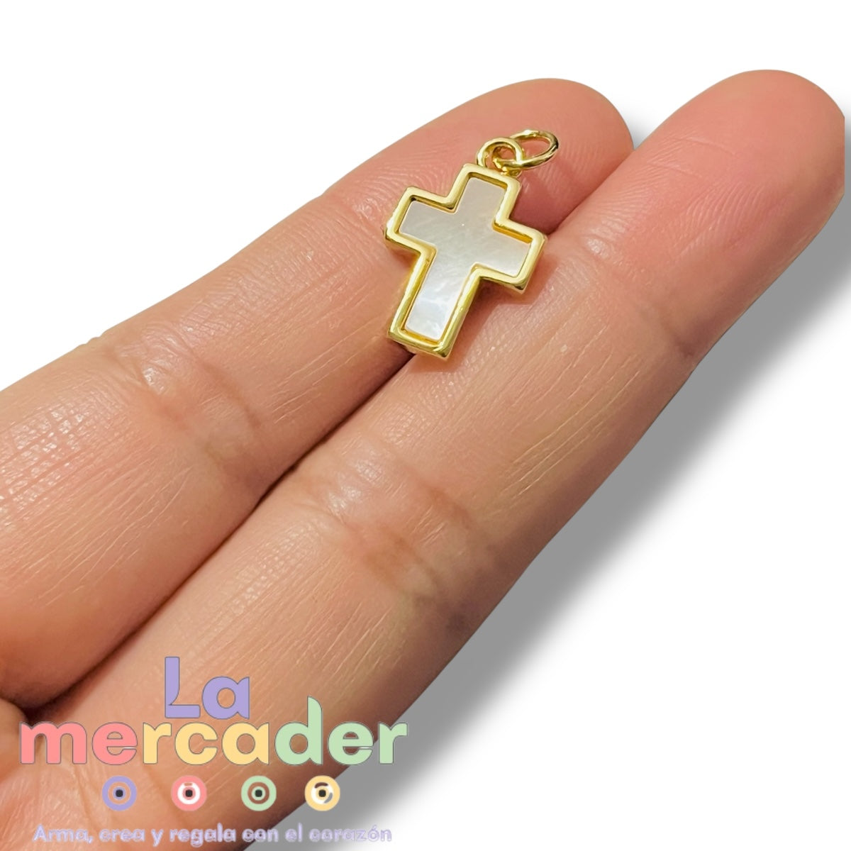1 pz Dije Cruz con Nácar, Chapa de Oro