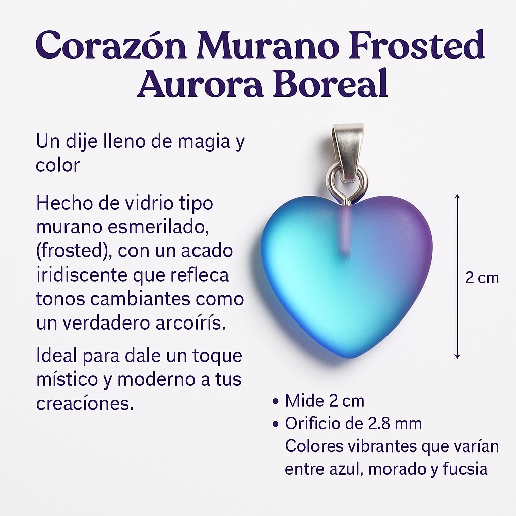 1pz Corazón Murano Frosted Aurora Boreal