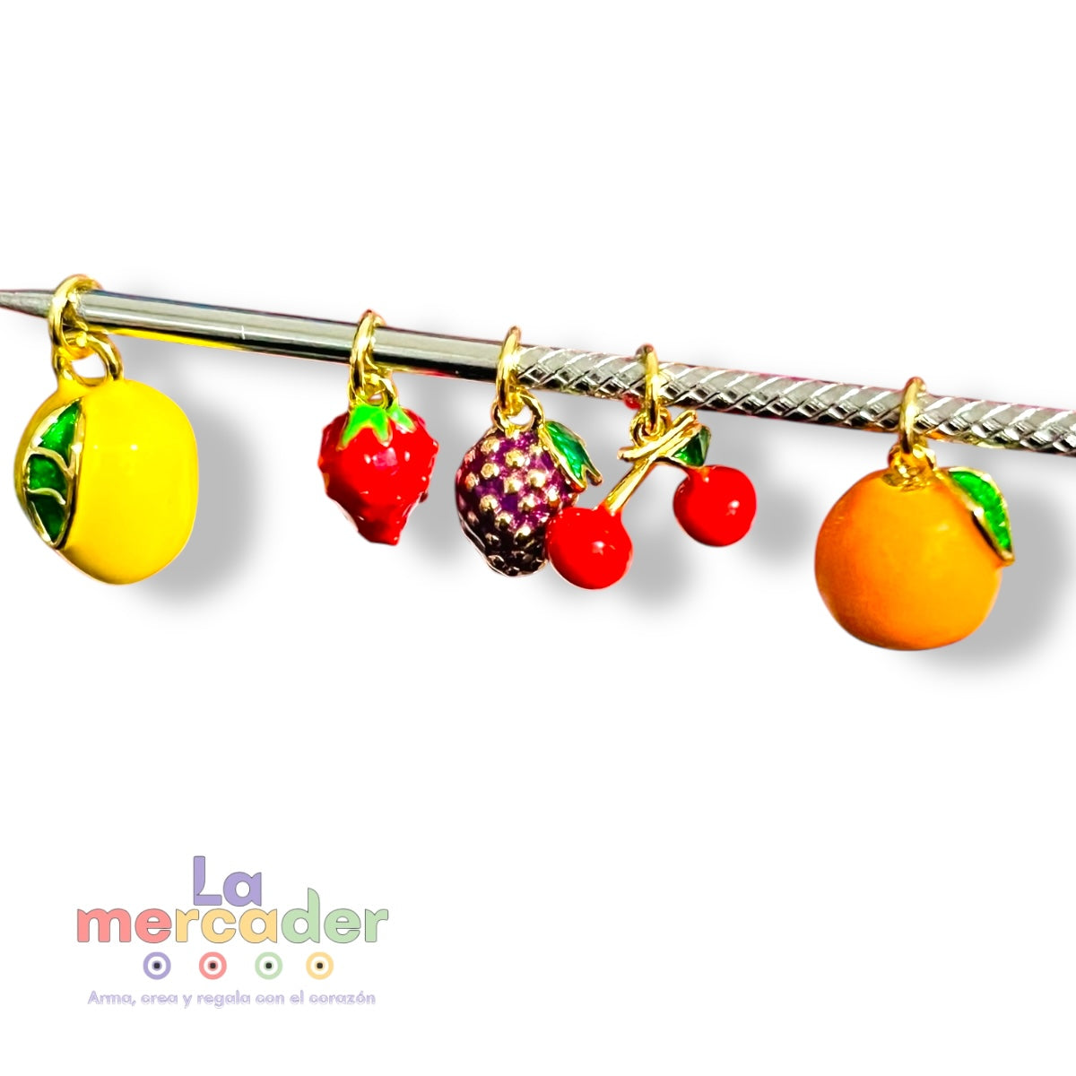 5 pz Dijes Frutales, Chapa de Oro Esmaltado
