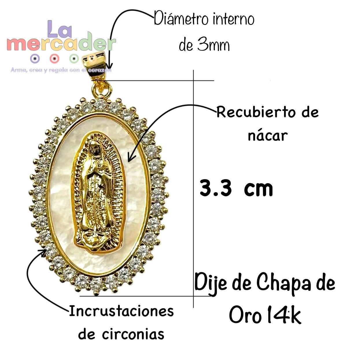 Medalla Virgen de Guadalupe, Chapa de oro con Circonias
