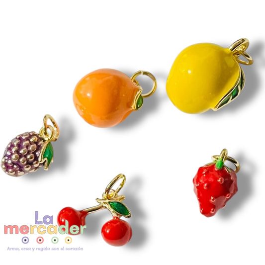 5 pz Dijes Frutales, Chapa de Oro Esmaltado