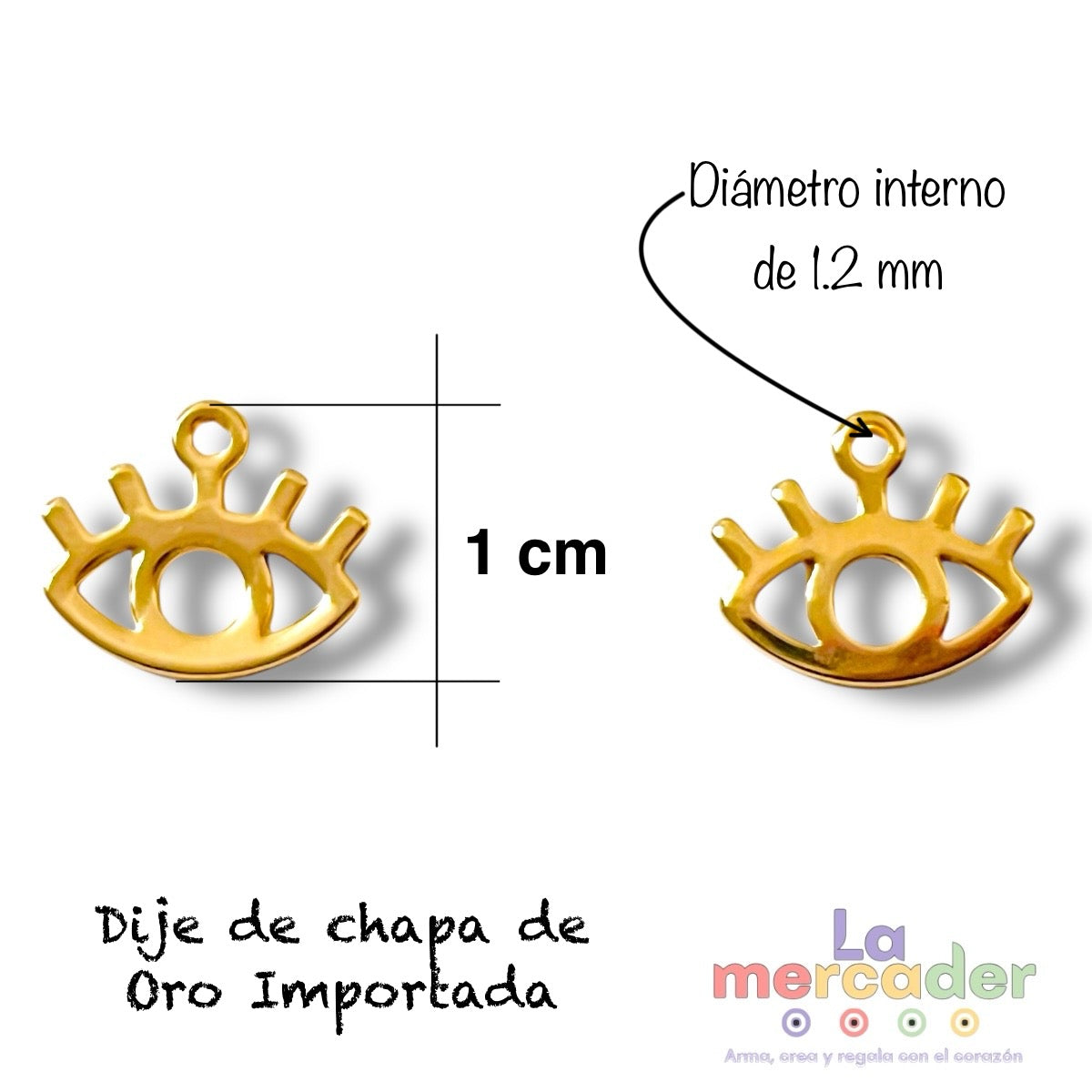 2 pz Ojo 👁️ con Pestañas Chapa de Oro