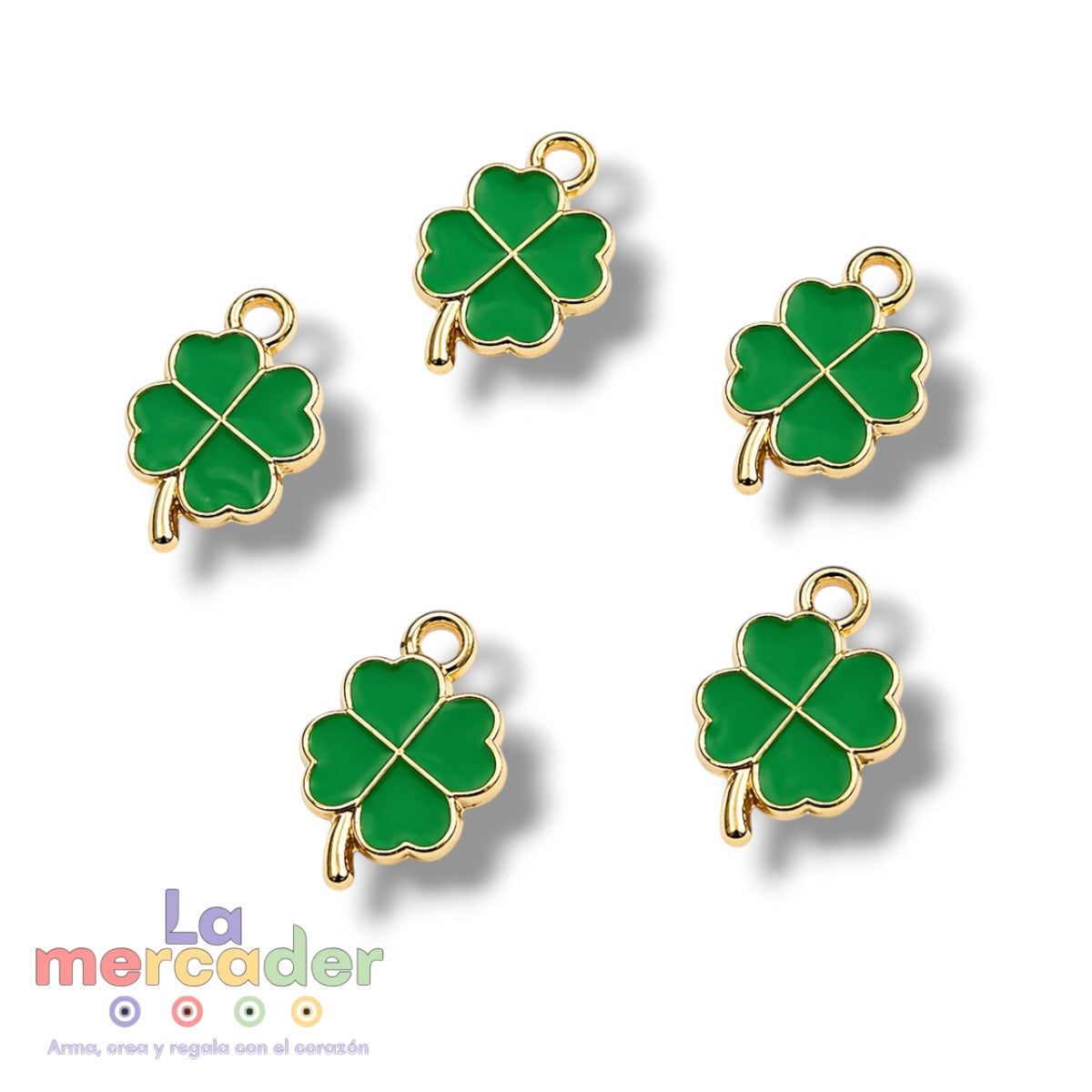 5 pz Dije Trébol Esmaltado Verde 18 mm | Charm Metálico de la Suerte para Pulseras y Collares