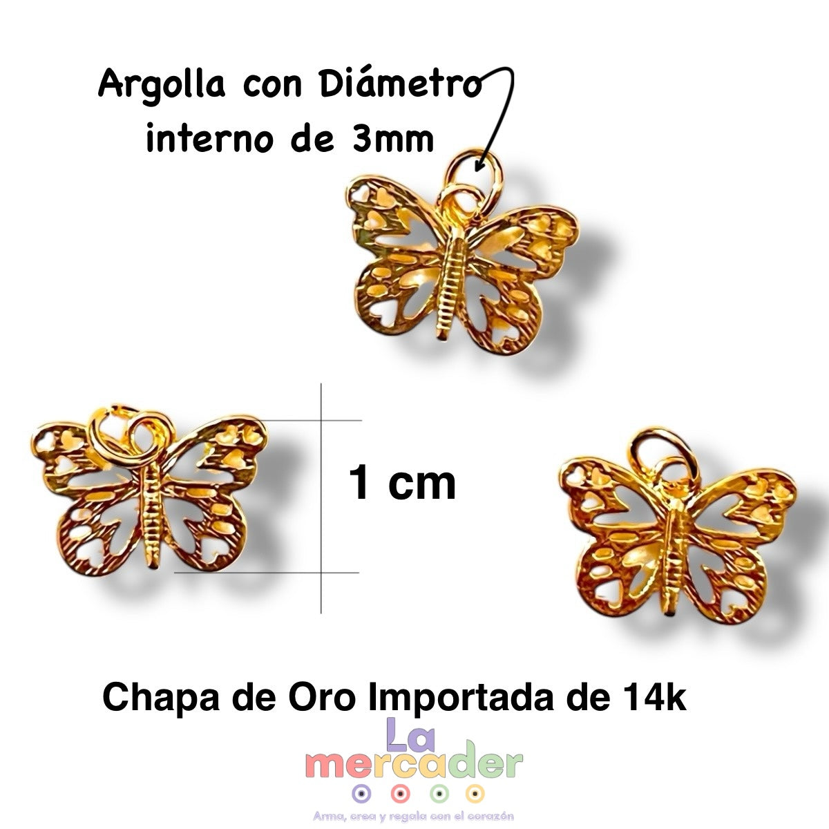 1 pz Dije Mariposa Calada Chapa de Oro