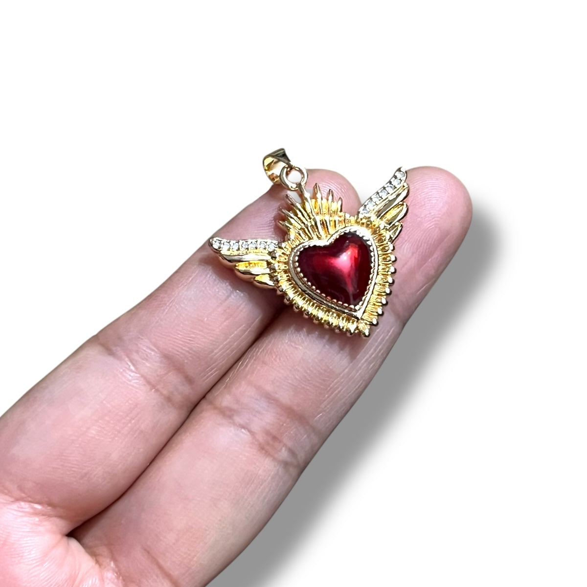 Dije Sagrado Corazón con Circonias, Chapa de Oro de 14k