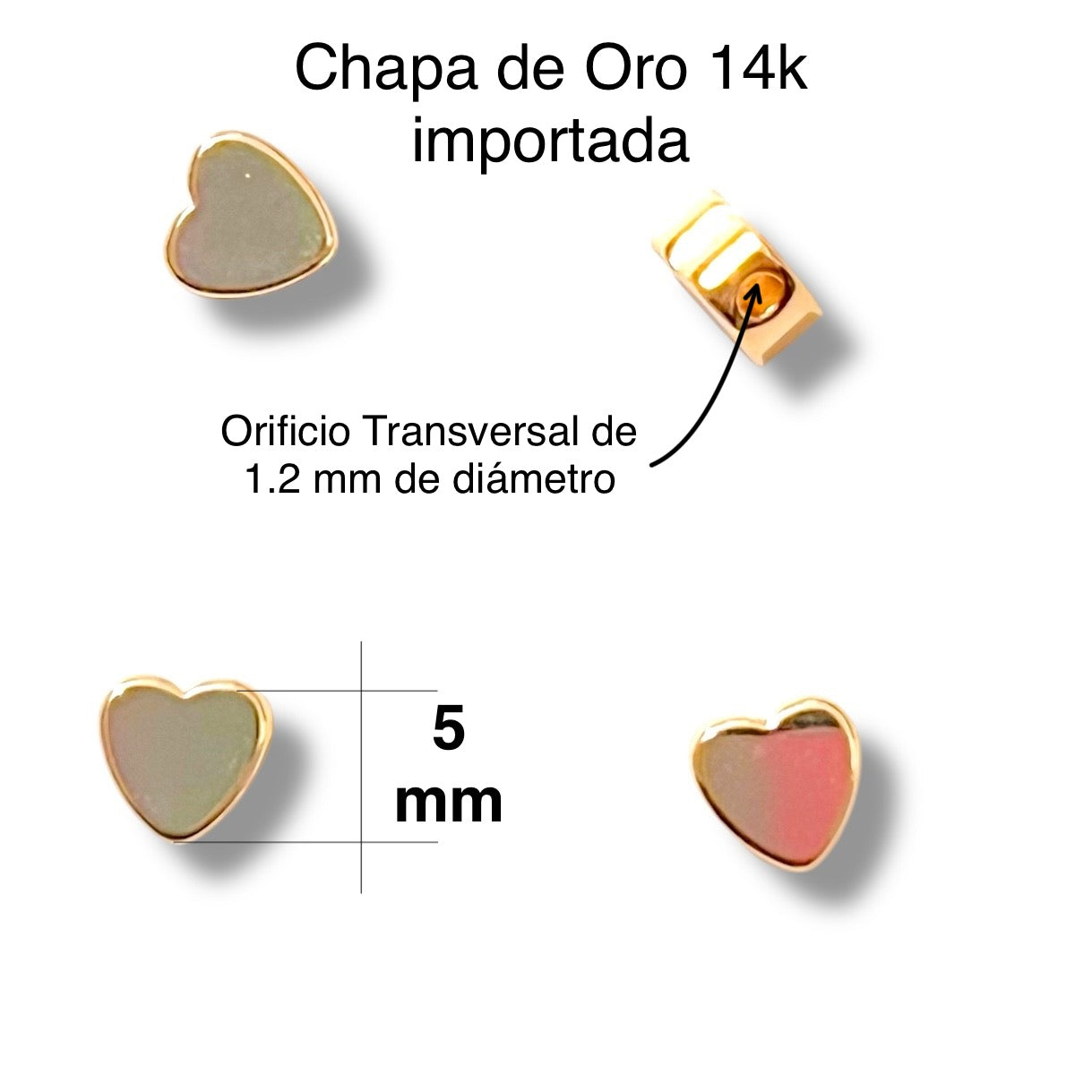 1pz Corazón Chapa de Oro dije transversal