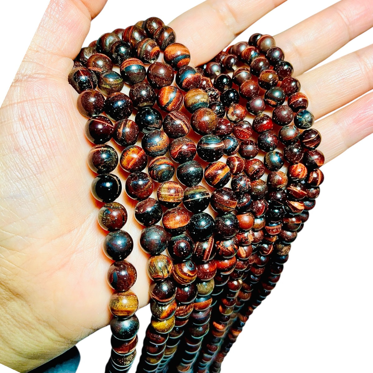 1 tira Ojo de Buey u ojo de tigre rojo, piedra natural