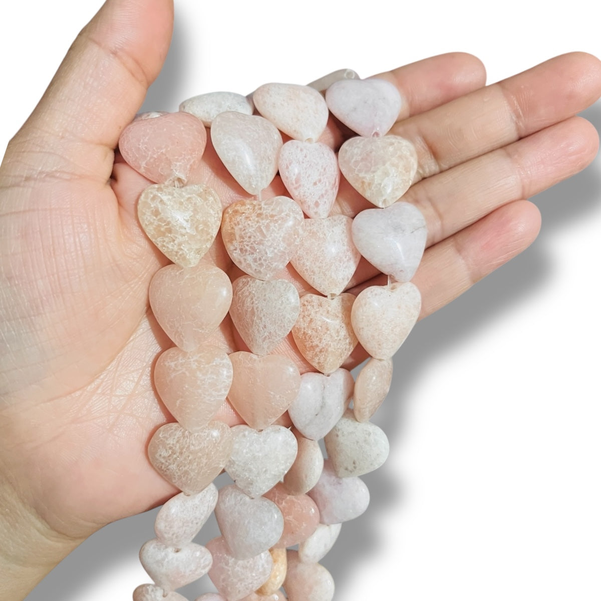 1 Tira Corazones de Aventurina Rosa 10 pz
