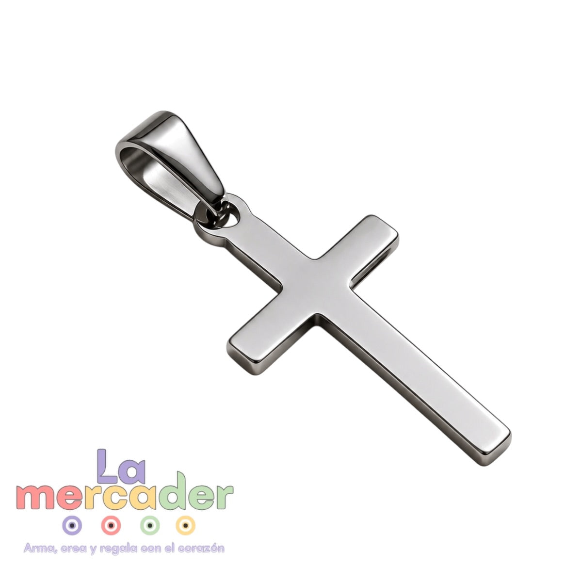 Dije de Cruz de Acero Inoxidable 28 x 15 mm, Dorado o Plateado