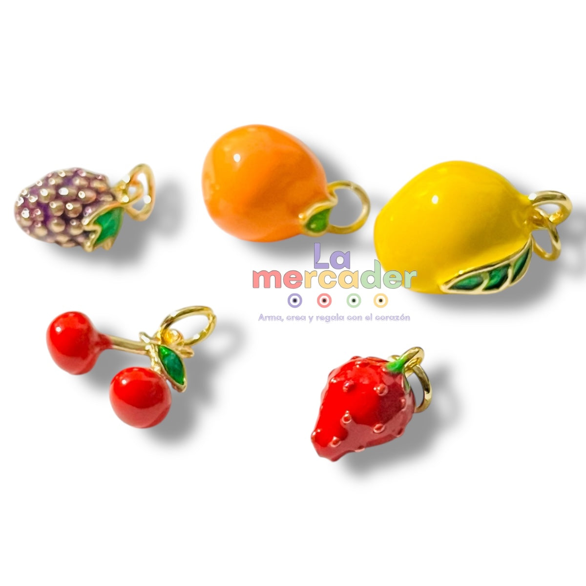 5 pz Dijes Frutales, Chapa de Oro Esmaltado