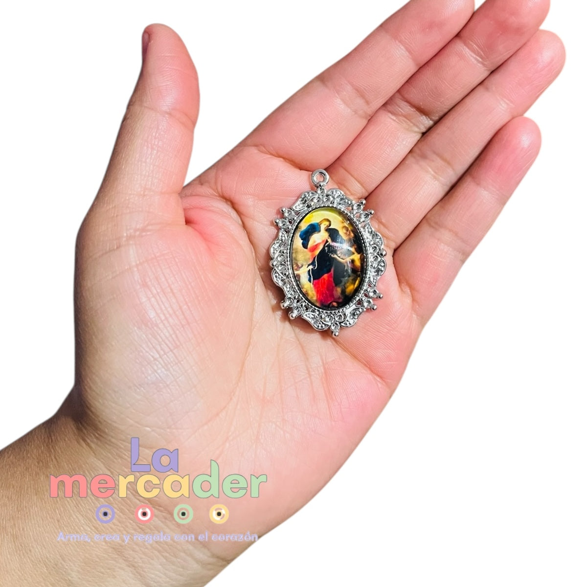 Medalla María Desatadora de Nudos, Dije 4cm, Pewter