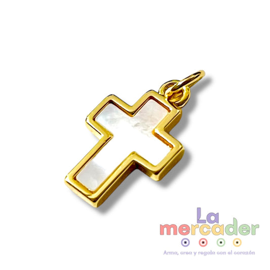 1 pz Dije Cruz con Nácar, Chapa de Oro