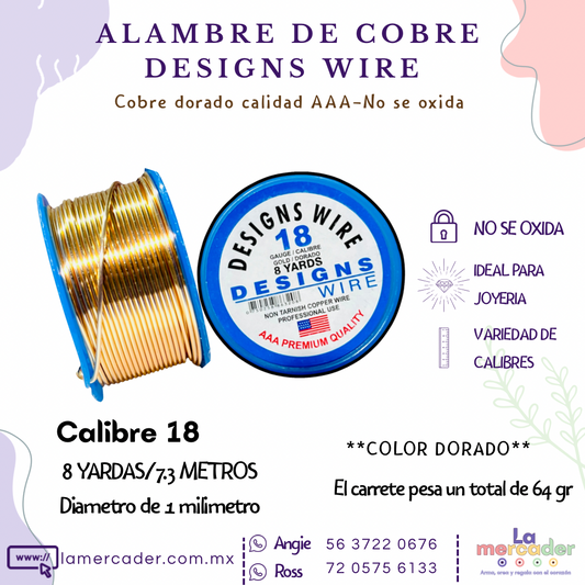 Carrete Alambre de Cobre Dorado Designs Wire – No se oxida, ideal para joyería y bisuteria