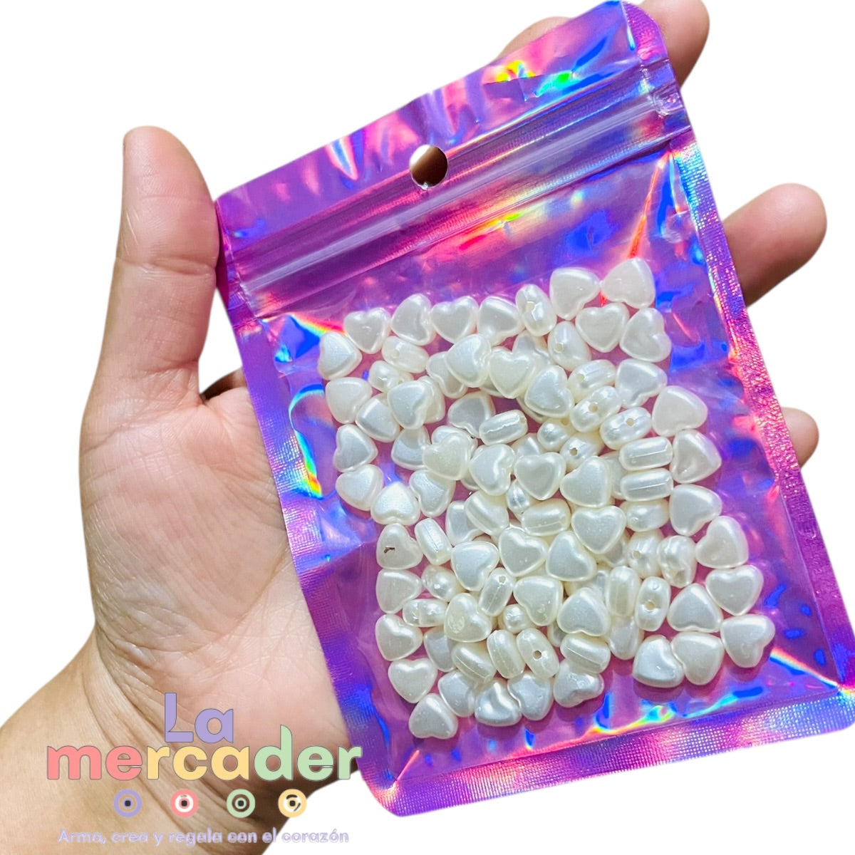 Corazones Aperlado 8 mm – Paquete 100 pzas | Cuentas de Plástico para Bisutería y Manualidades