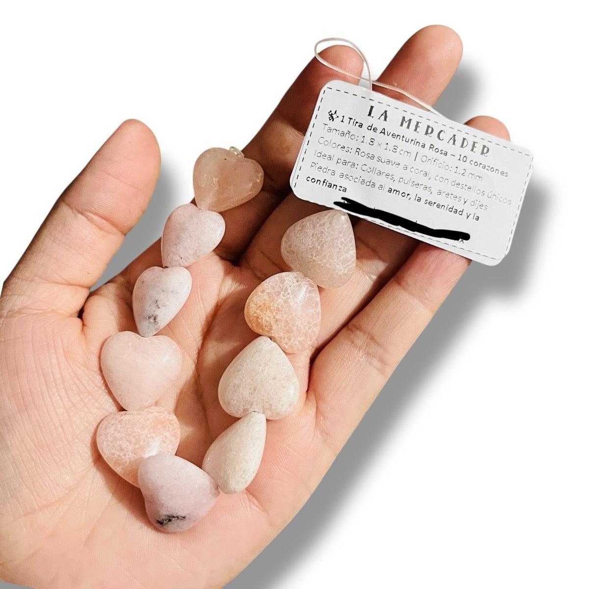 1 Tira Corazones de Aventurina Rosa 10 pz