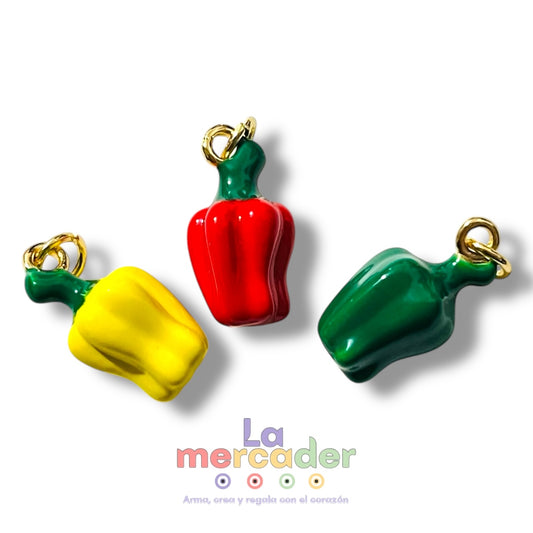 3pz Dije Chile Moreno Chapa de Oro Esmaltada