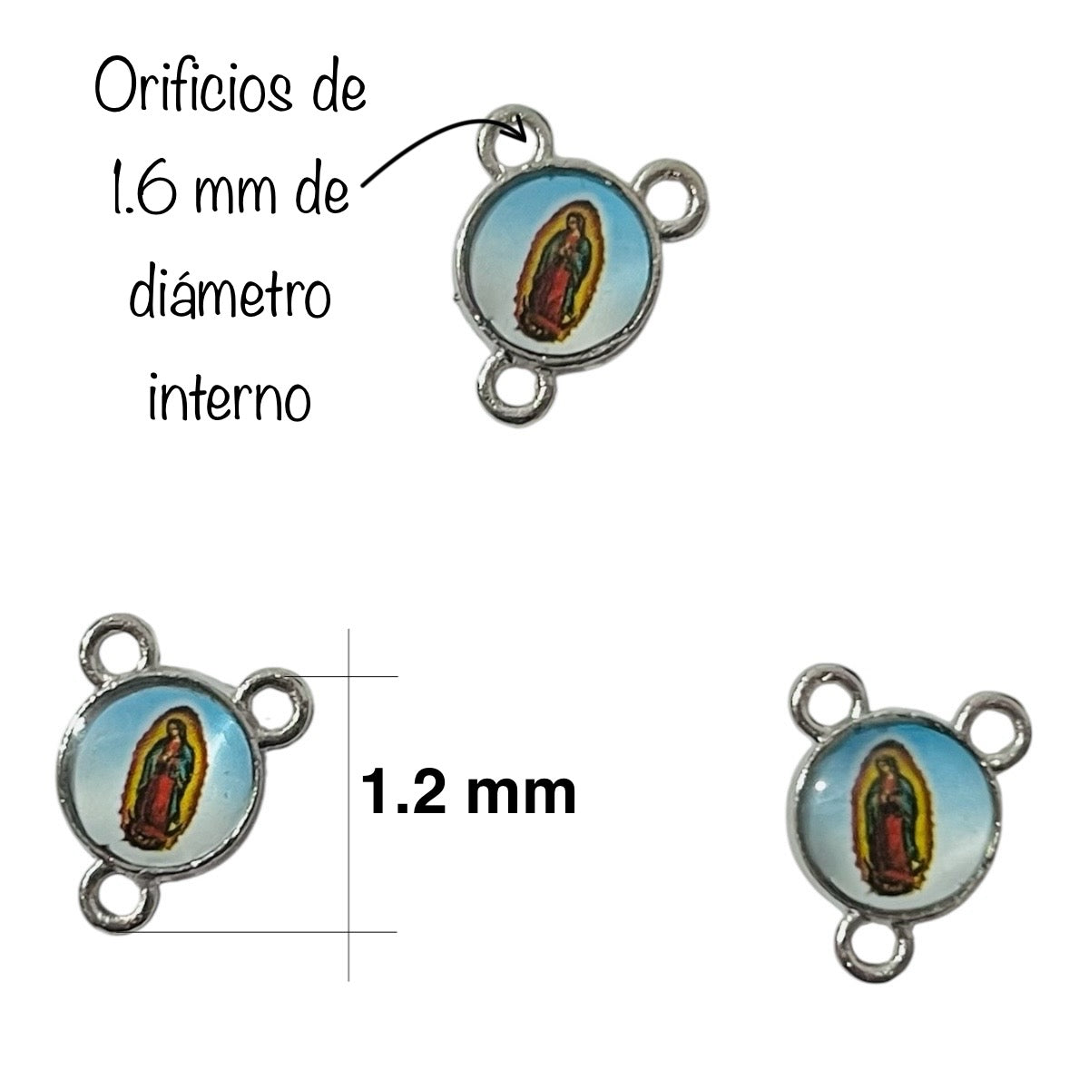 10 pz de Crucero Virgen de Guadalupe, conector metálico
