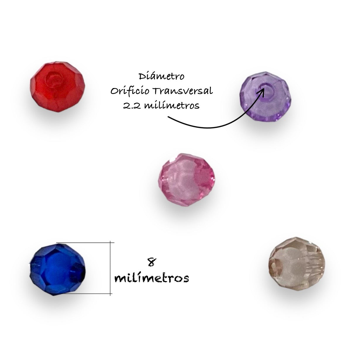 500 bola facetada 8 mm colores centro blanco, cuentas para bisutería