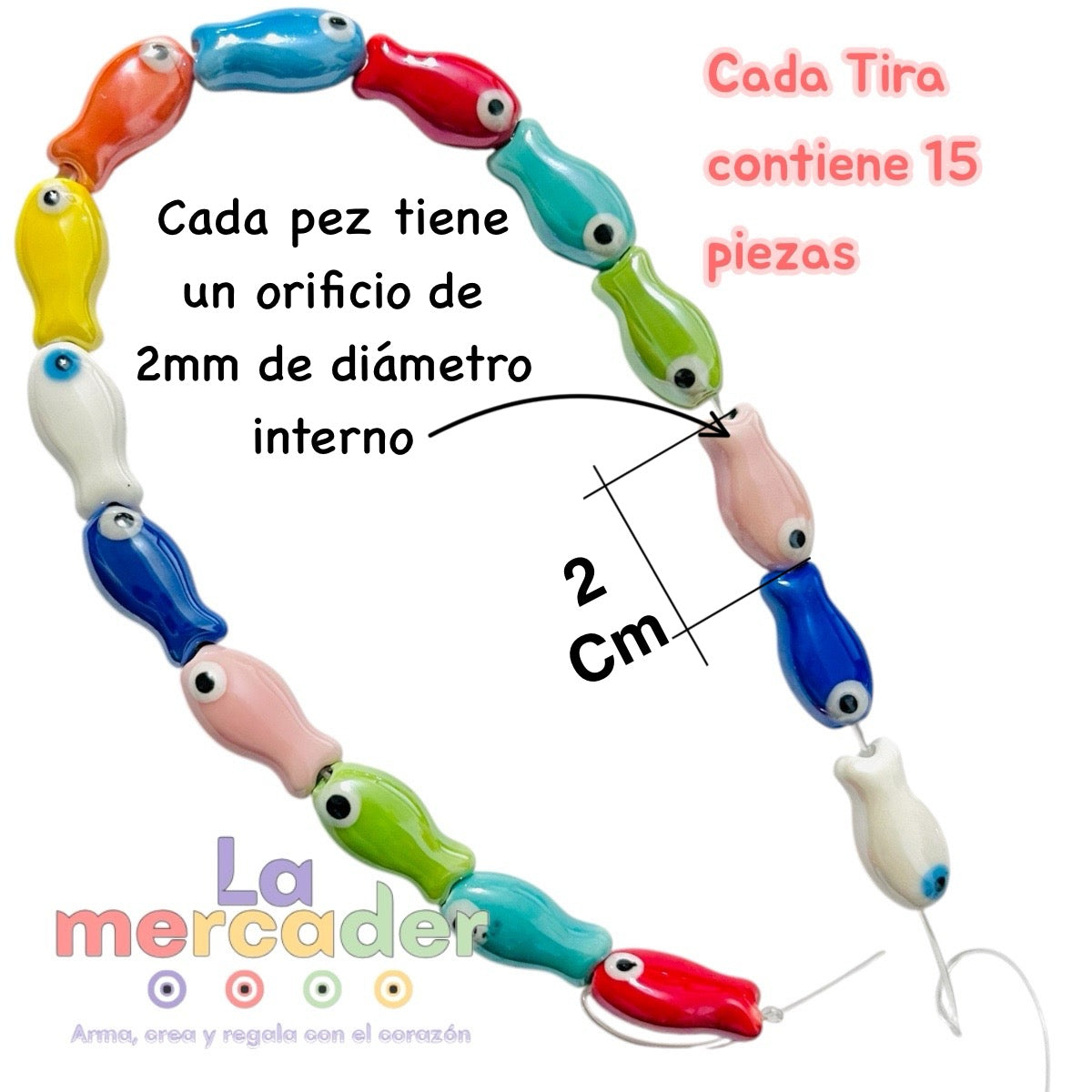1 Tira Peces Multicolores Cerámica (15 piezas)