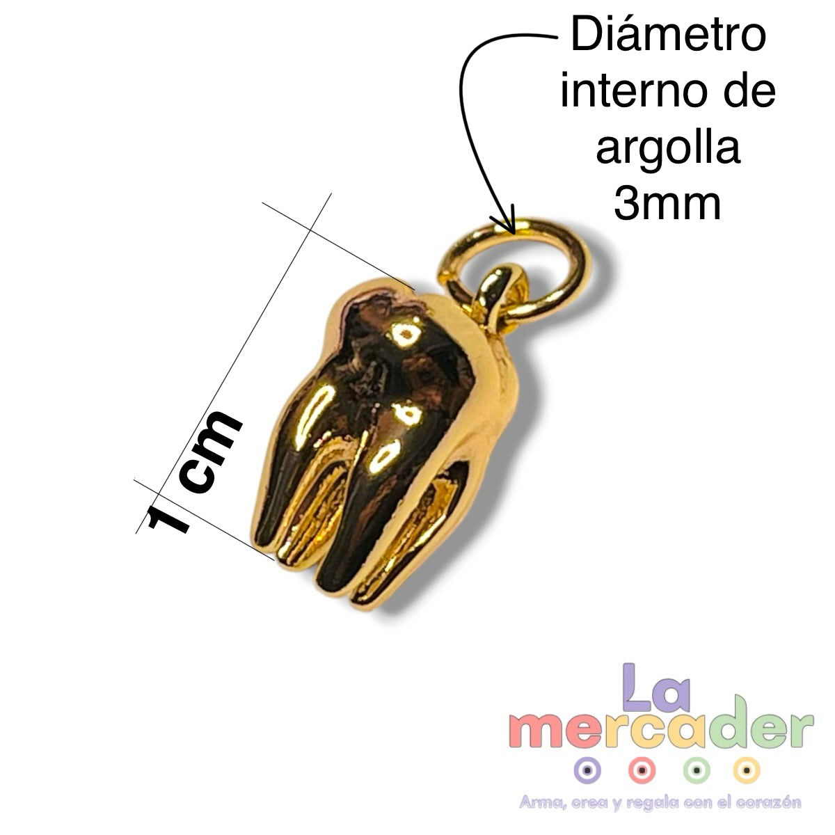 Dije Muela Chapa de Oro 14k (Color) | Charm Dental 10 mm para Pulseras y Collares | Ideal Dentistas