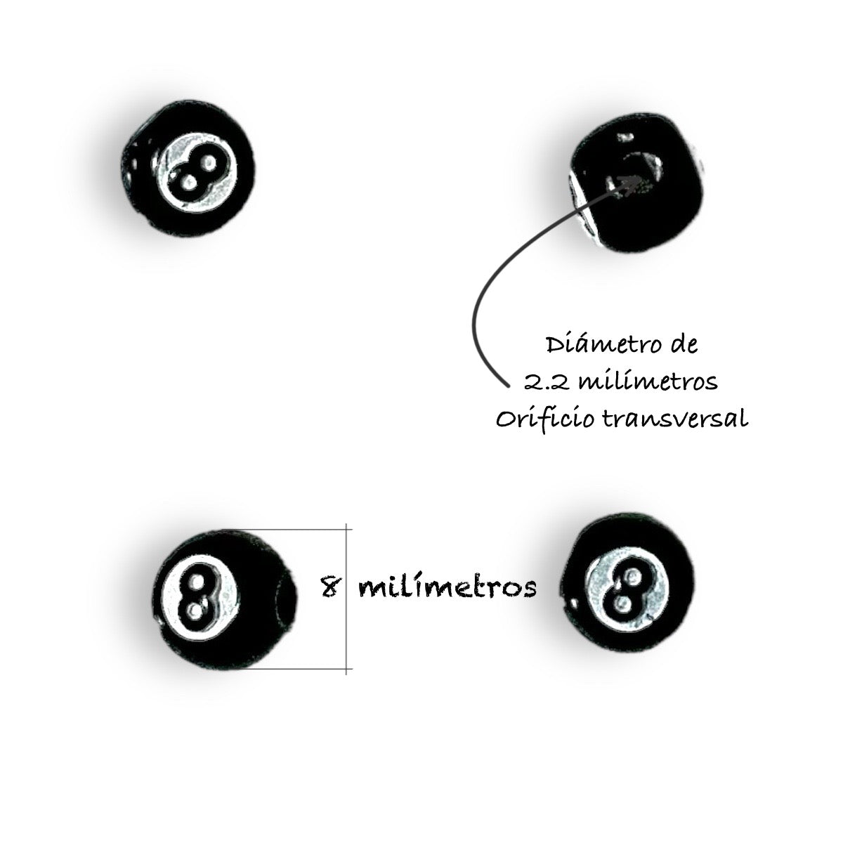 200 pz Bola 8 cuentas para bisutería 8mm
