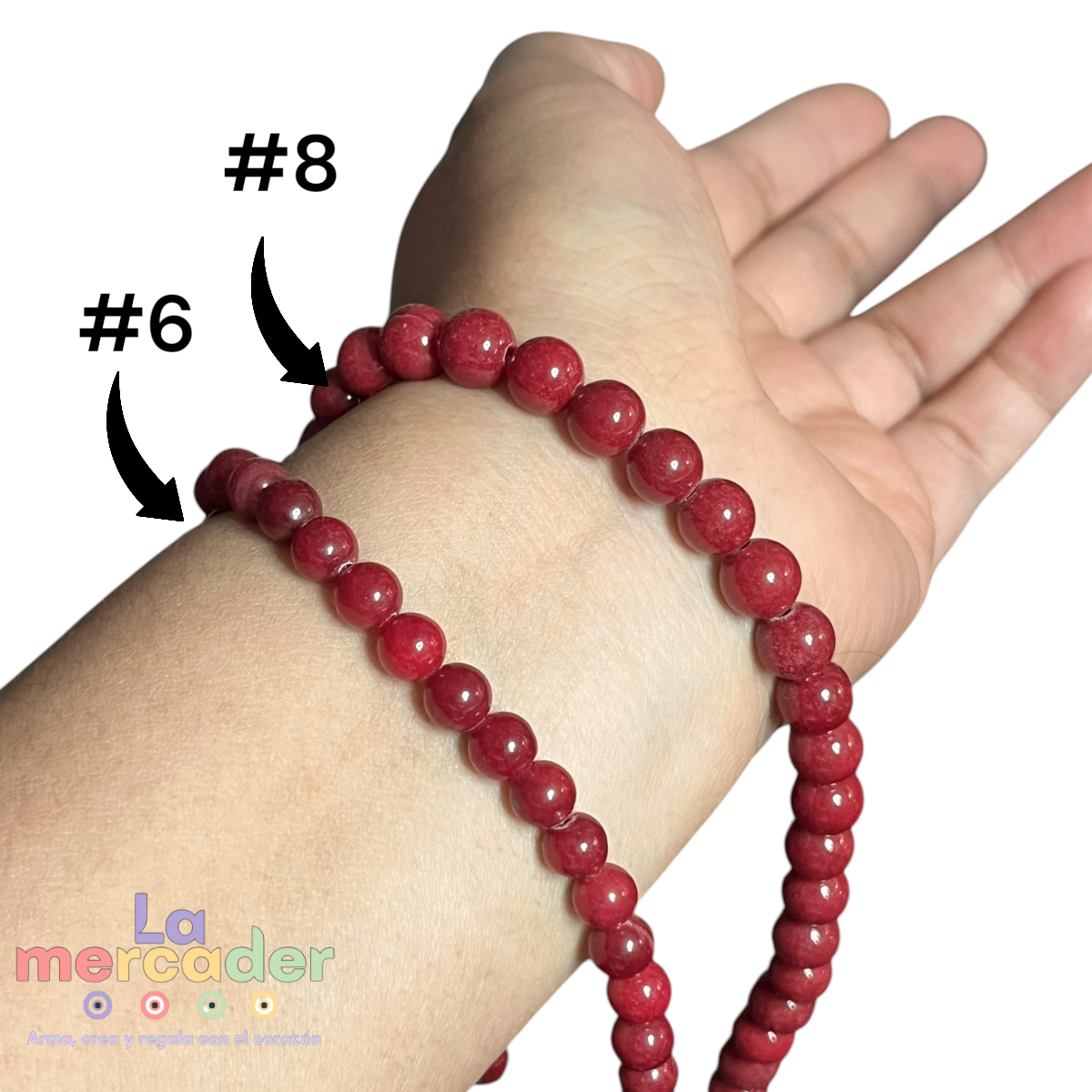 Ágata Roja en Tira (#6 y #8) | Cuentas Redondas para Pulseras y Joyería | Piedra Natural para Bisutería