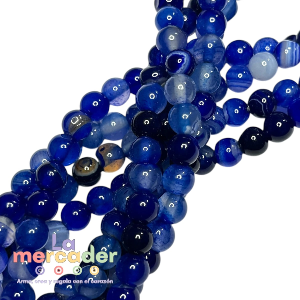 Ágata Azul en Tira #6 (60pz)| Cuentas Redondas para Pulseras y Joyería | Piedra Natural para Bisutería