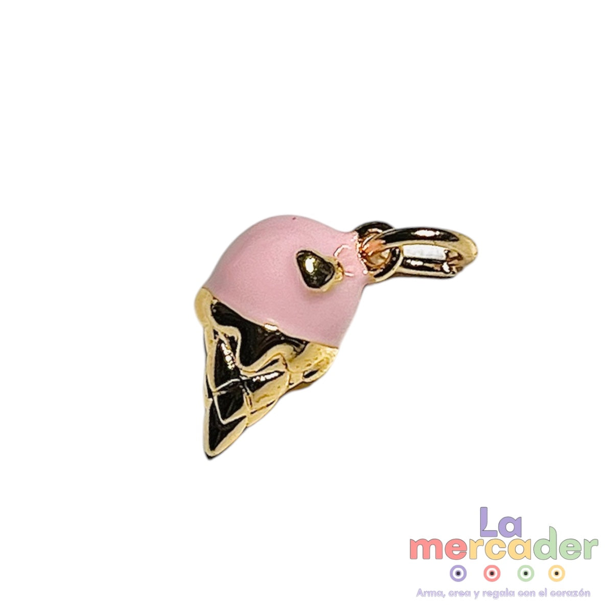Dije Helado Rosa Chapa de Oro 14k con Esmaltado | Charm Ice Cream 13 mm para Pulseras y Collares