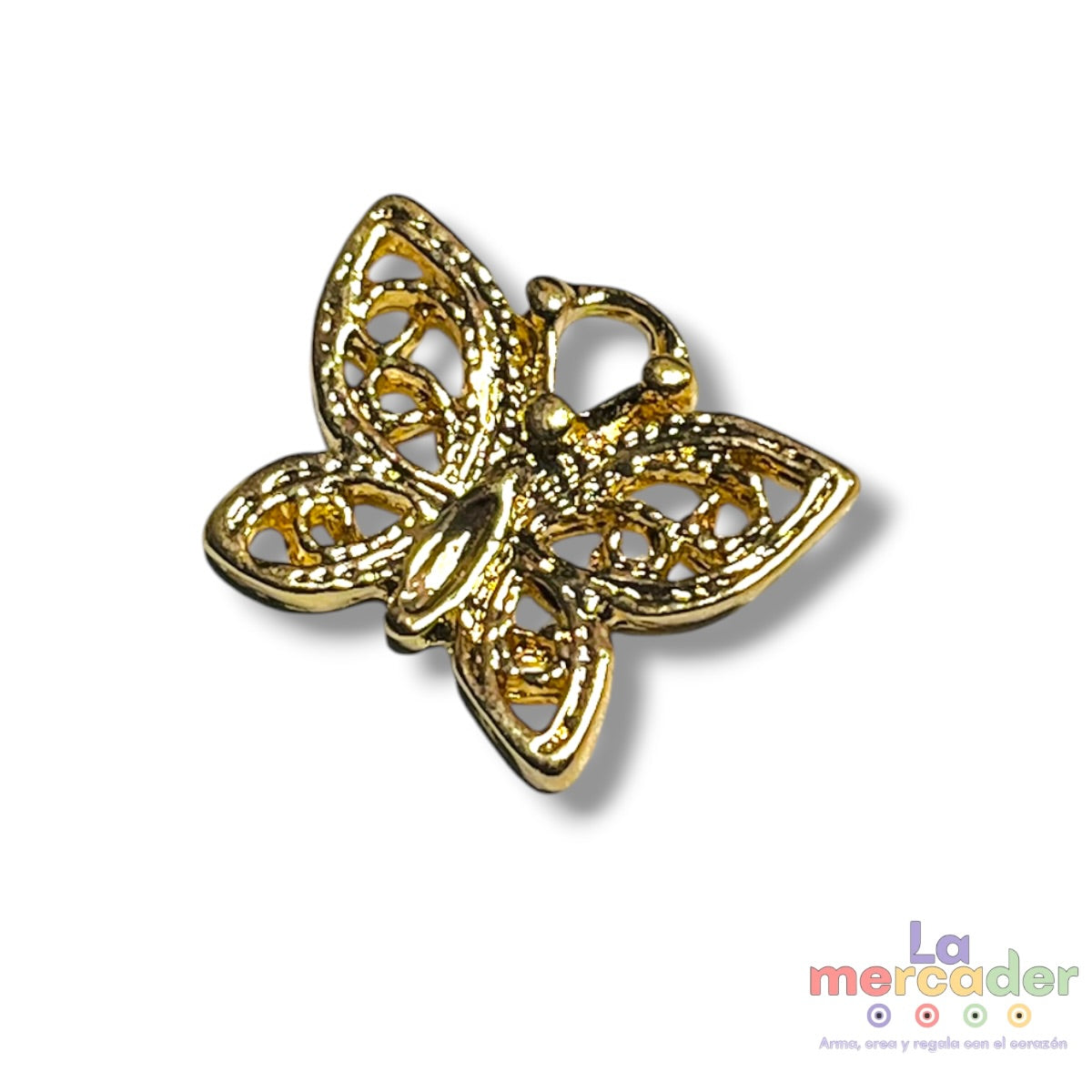 Dije Mariposa Calada Chapa de Oro 14k | Charm Mariposa 12 mm para Pulseras y Collares