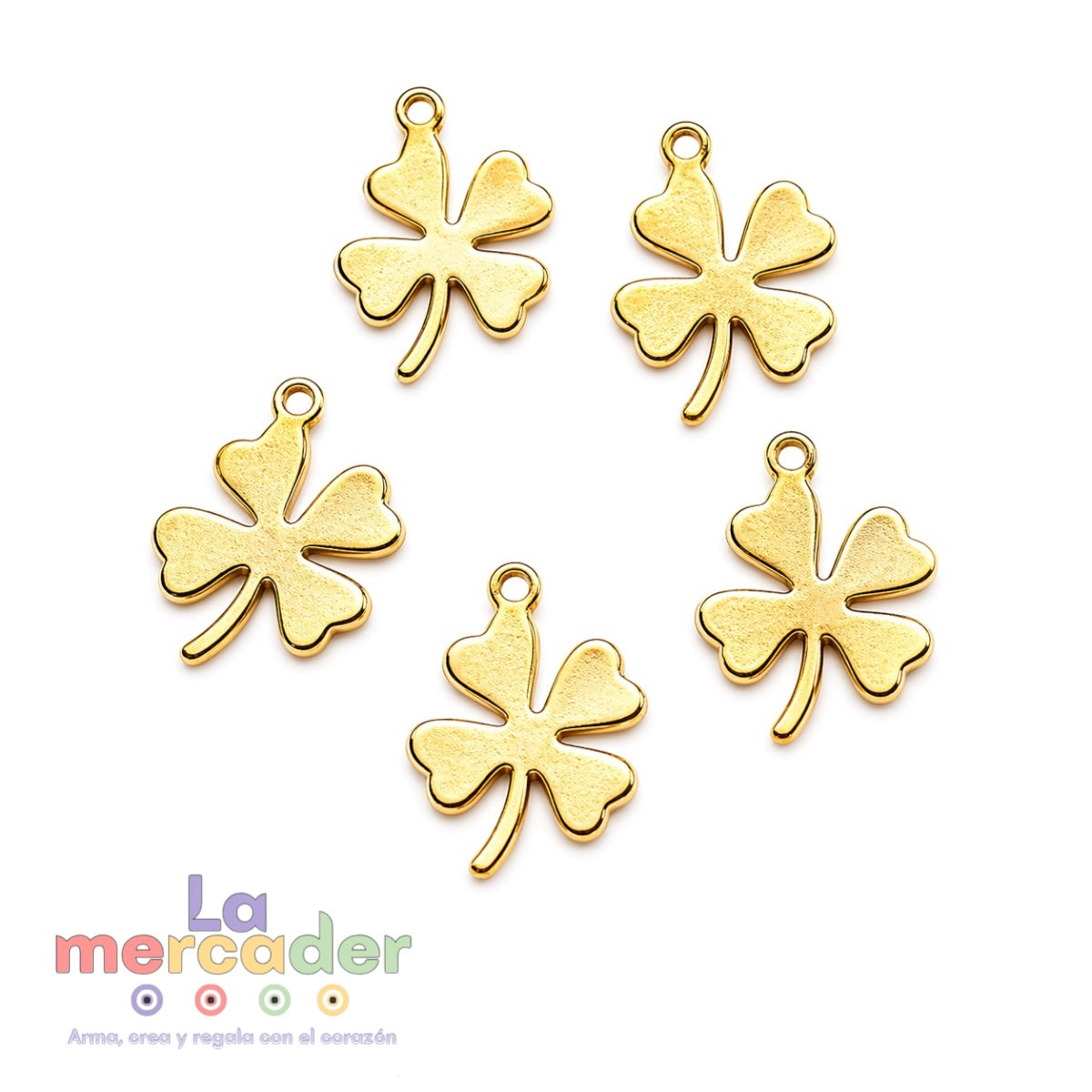 5 pz Dije Trébol Dorado Acero Inoxidable 304 12 mm | Charm de la Suerte para Pulseras y Collares