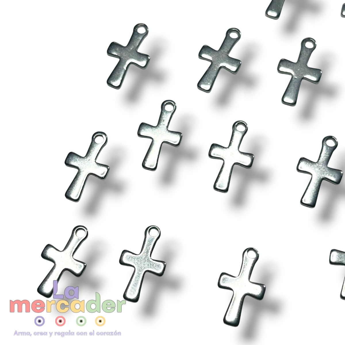 15 pz Mini Dije Cruz Acero Inoxidable 304 Plateado 12 mm | Charms Religiosos para Pulseras y Collares