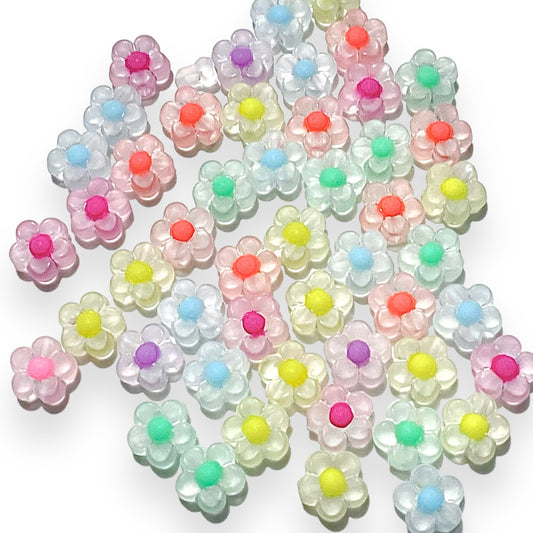 50 piezas de Flores de colores, acrílico acabado esmerilado