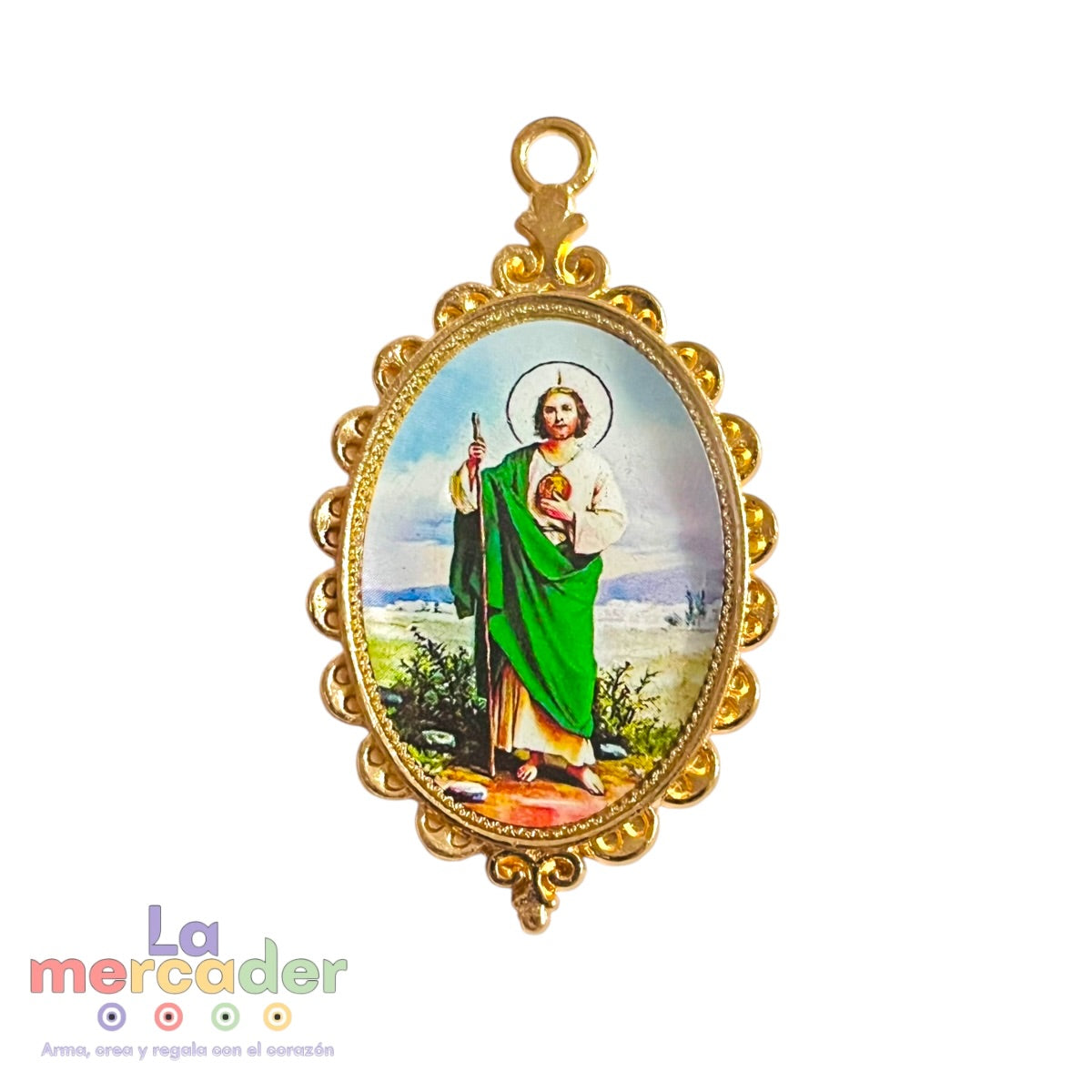 Medalla San Judas Tadeo Metal Dorada Doble Vista 5cm