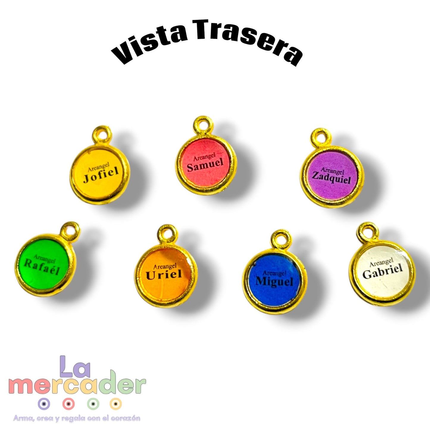 Set 7 Medallas Arcángeles Doradas 10mm | Dijes Religiosos Metal