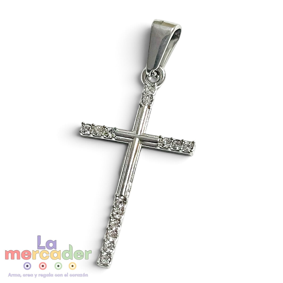 Dije Cruz de Acero Inoxidable con Zirconias para Bisutería