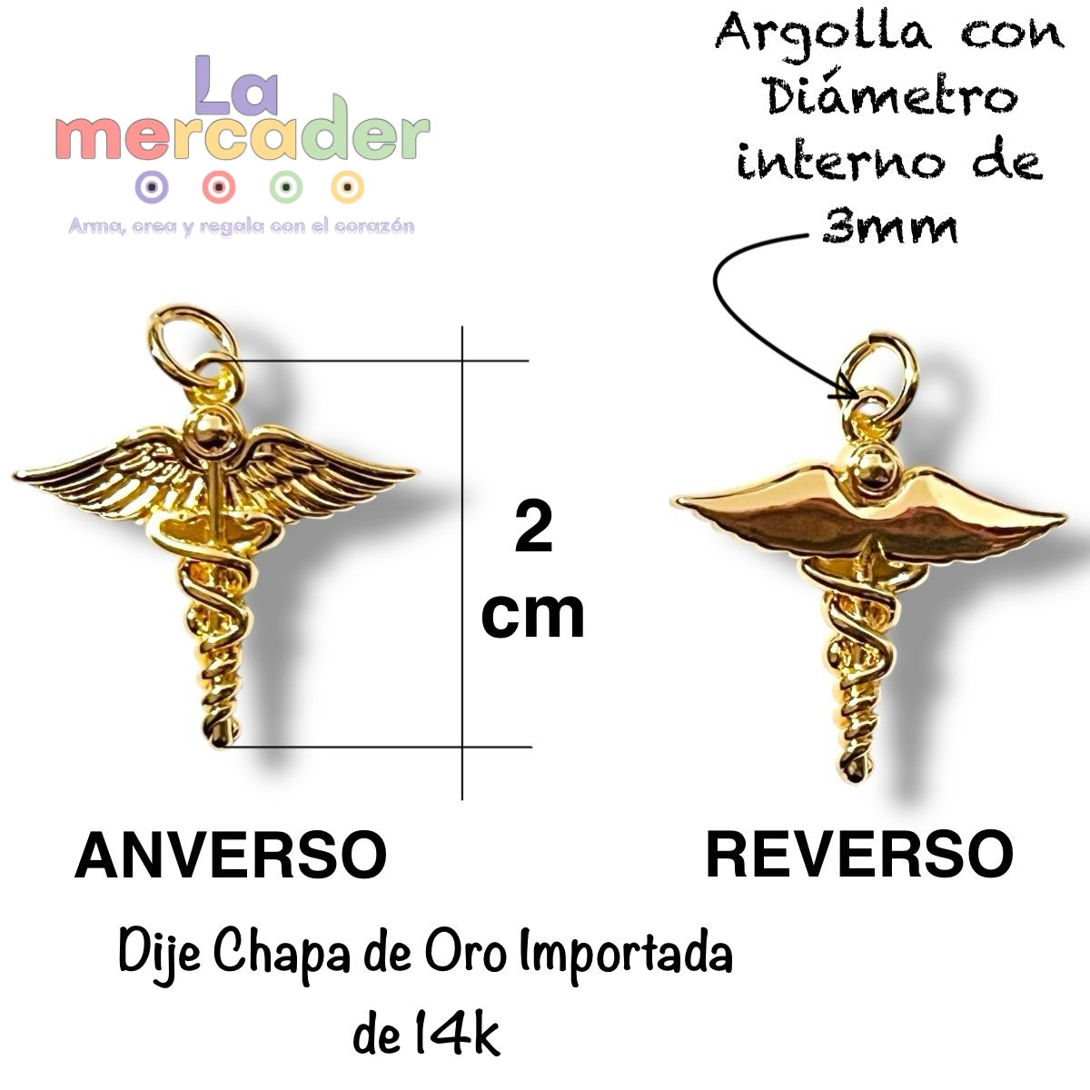 Dije Caduceo Médico Chapa de Oro