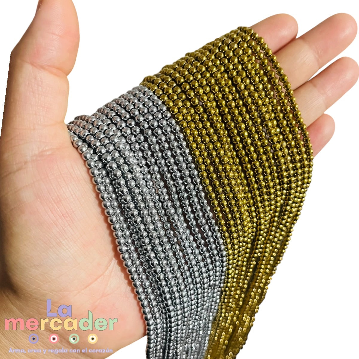 Hematita Acerina #3 Dorada y Plateada para Bisutería – Tira